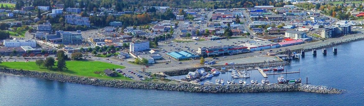 Capmbell River British Columbia waterfront aerial view.