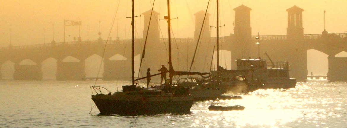 St. Johns county Florida, bay front sailboats at the bridge of lions.