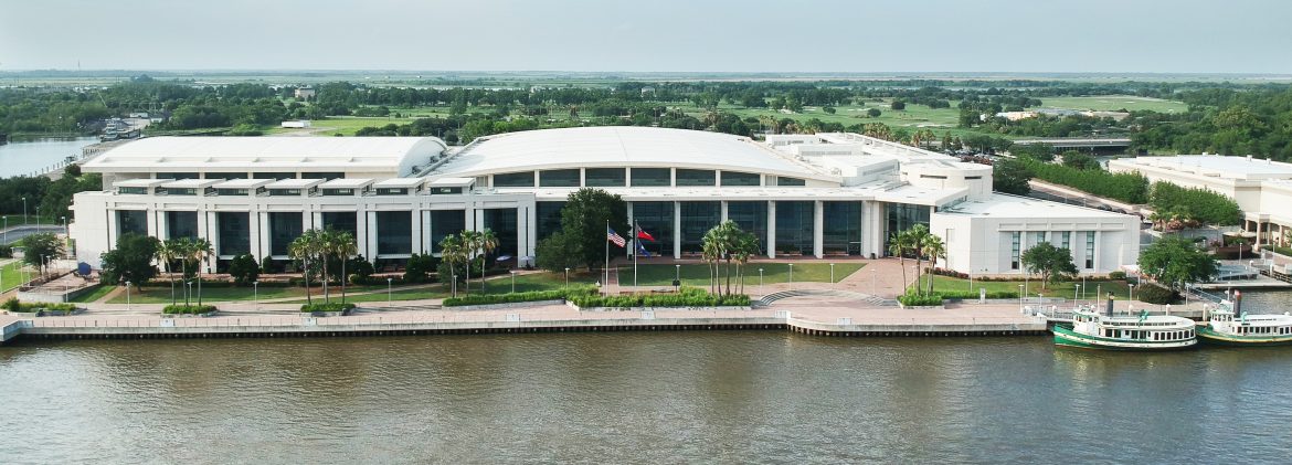 The Savannah International Trade & Convention Center aerial view from the river.