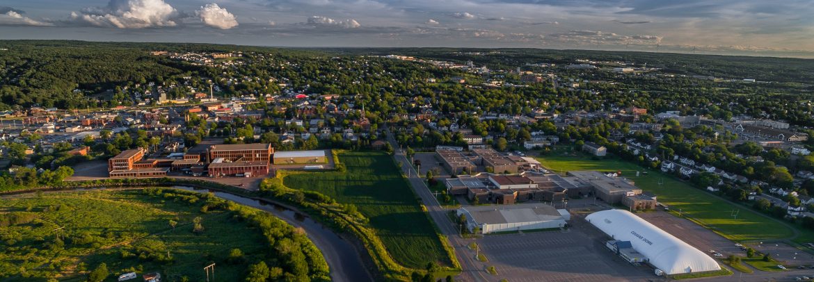 Truro, Nova Scotia aerial city view.
