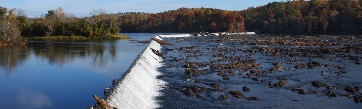 Columbia County Georgia. Water flowing over a spillway.