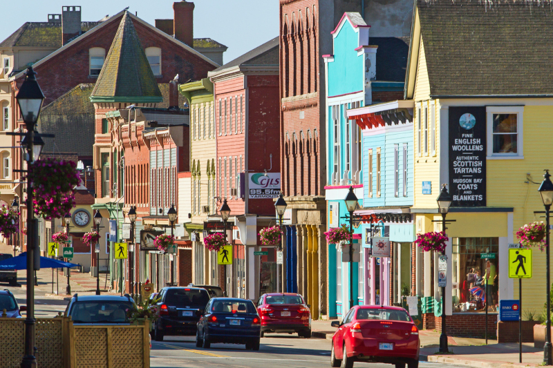 Yarmouth, Nova Scotia. Downtown street with new building facades.