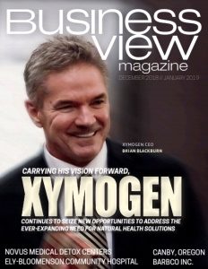 December 2018 issue cover of Business View Magazine, featuring Xymogen.