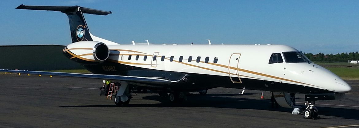 Salem Municipal Airport, business jet on the runway.