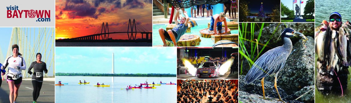 Baytown, Texas banner collage showing people, places and things in their community.