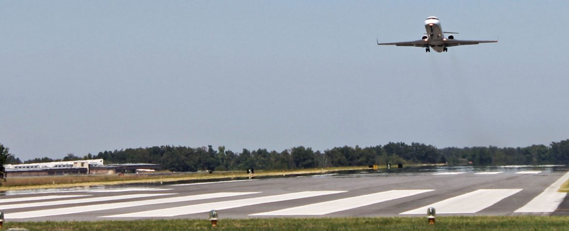 Barkley Regional Airport commercial jet taking off.