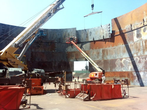 Phillips Tank & Structure welded steel tank under construction.