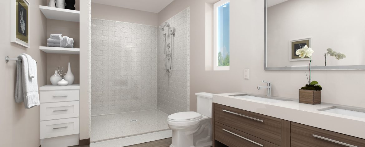 Bestbath shower example of work showing a large walk in show without a door.