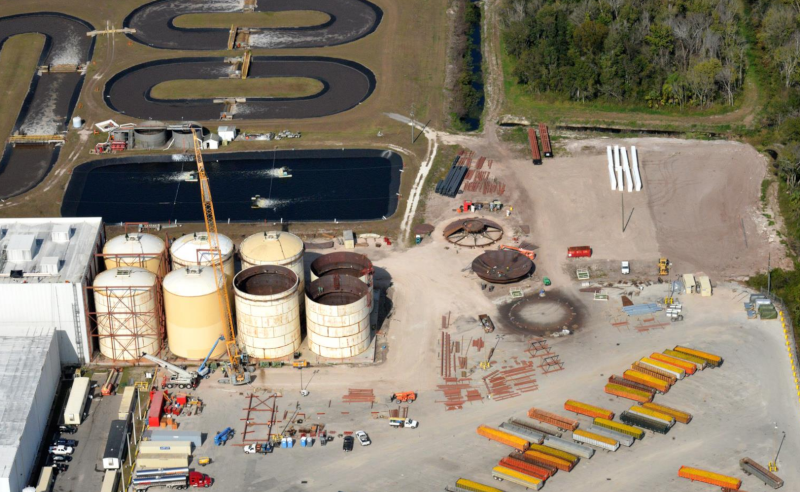 Great River Industries above ground tank project aerial view showing 8 tanks under construction.