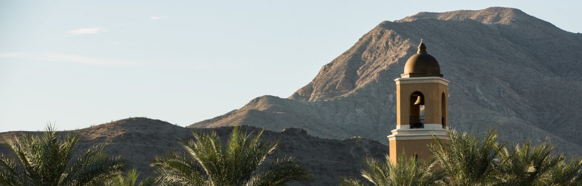 Cathedral City, California mountain and bell tower.