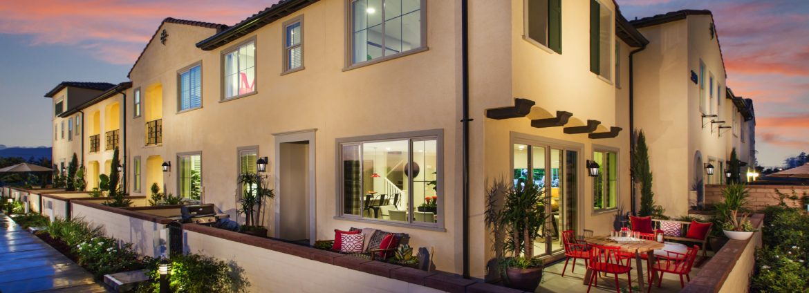 Ontario, California Holiday Exterior view of a residential building near dusk.