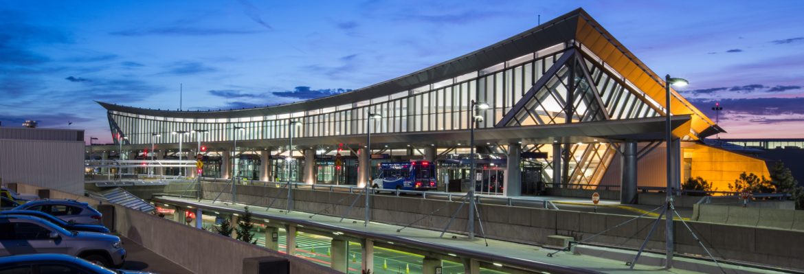 Buffalo Niagara International Airport front entrance looking from the garage.