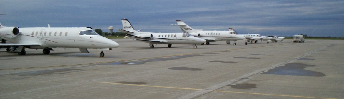 Huron Regional Airport, jets on the runway.