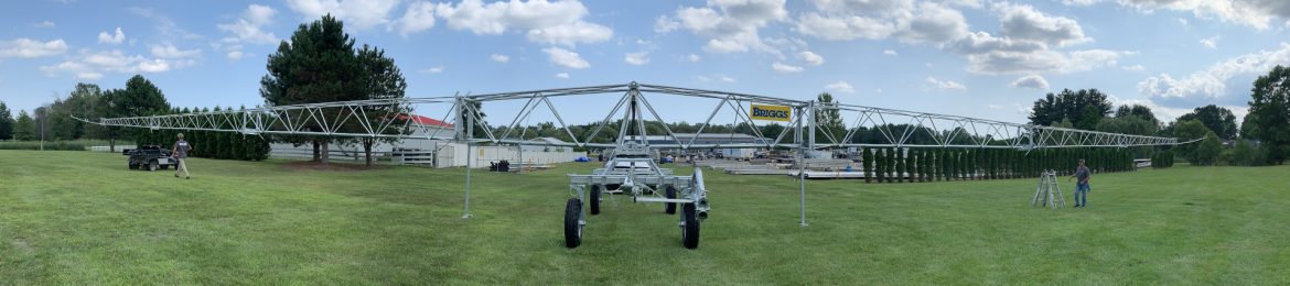 Vanden Bussche Irrigation & Equipment Ltd. irrigation boom panoramic view.