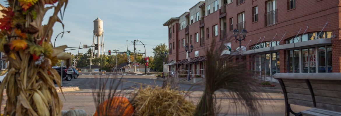 Elk River, Minnesota downtown mixed use fall time.