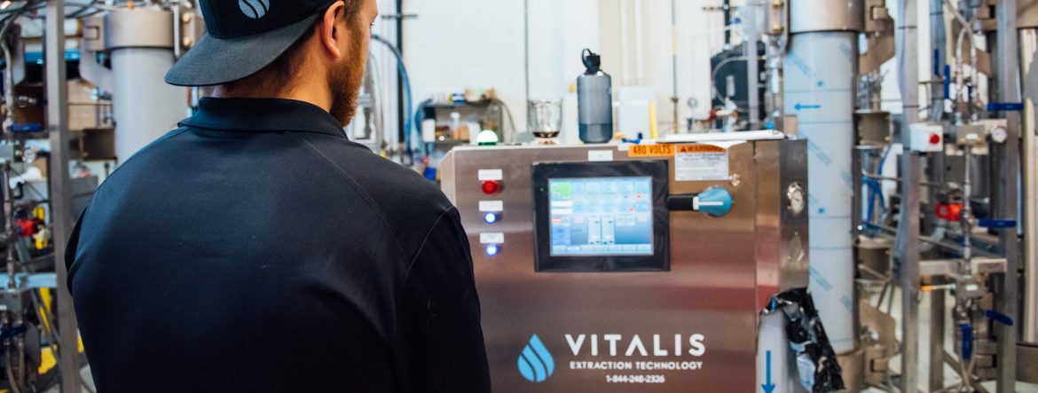 Vitalis Extraction Technology employee viewing a display on equipment.