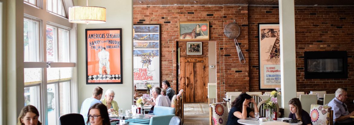 Chatham-Kent, Ontario interior view of Chilled Cork with patrons at tables eating.