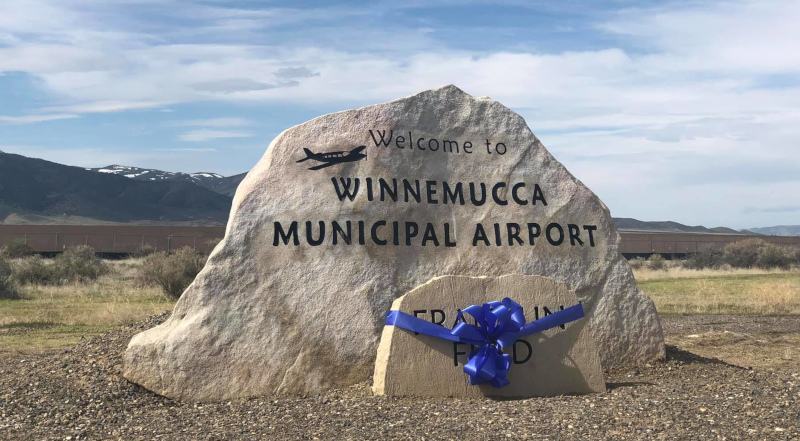 Winnemucca Municipal Airport rock sign.