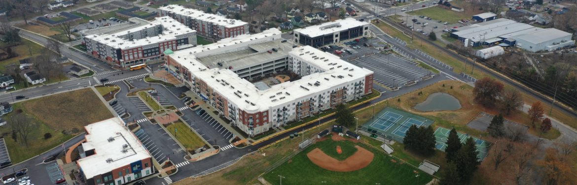 Brownsburg, Indiana aerial view of downtown development.