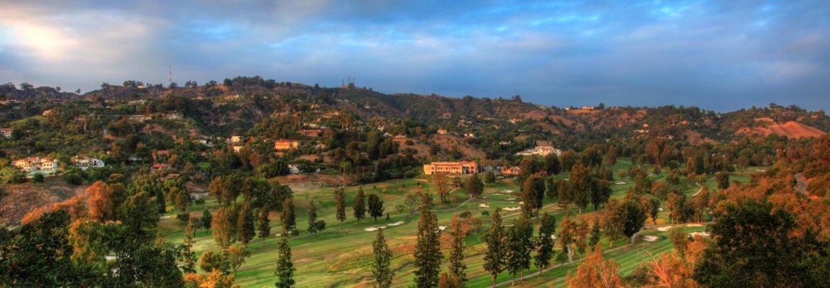 La Habra, California landscape with scattered building, hills and trees.