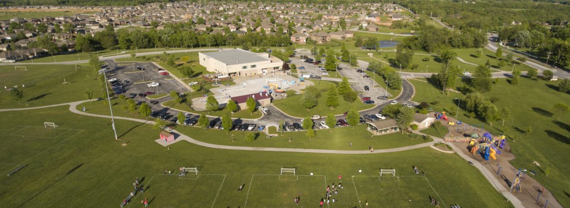 Nixa, Missouri community center aerial view.
