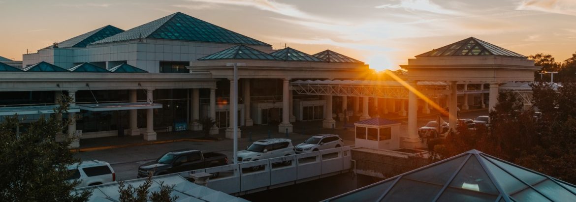 Columbia Metropolitan Airport CAE exterior view with sun peaking over the roof.