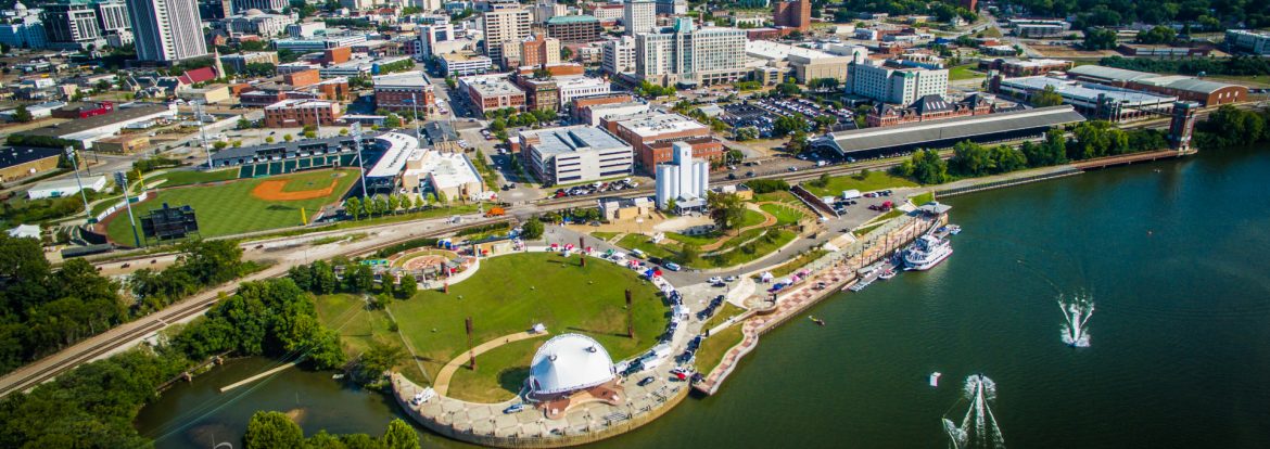 Montgomery, Alabama aerial view riverfront.