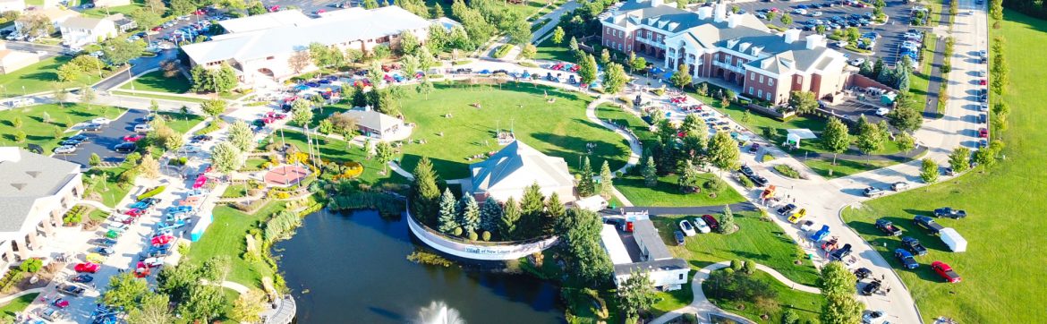 New Lenox, Illinois aerial view of a car show.
