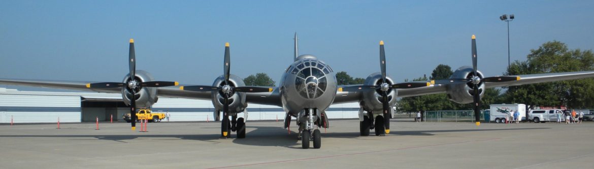 Spirit of St. Louis Airport with the old airplane with that namesake on the runway.