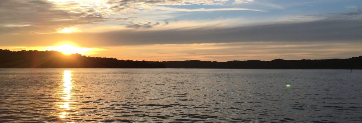 Adair County, Kentucky Holmes Bend lake view with the sun setting.