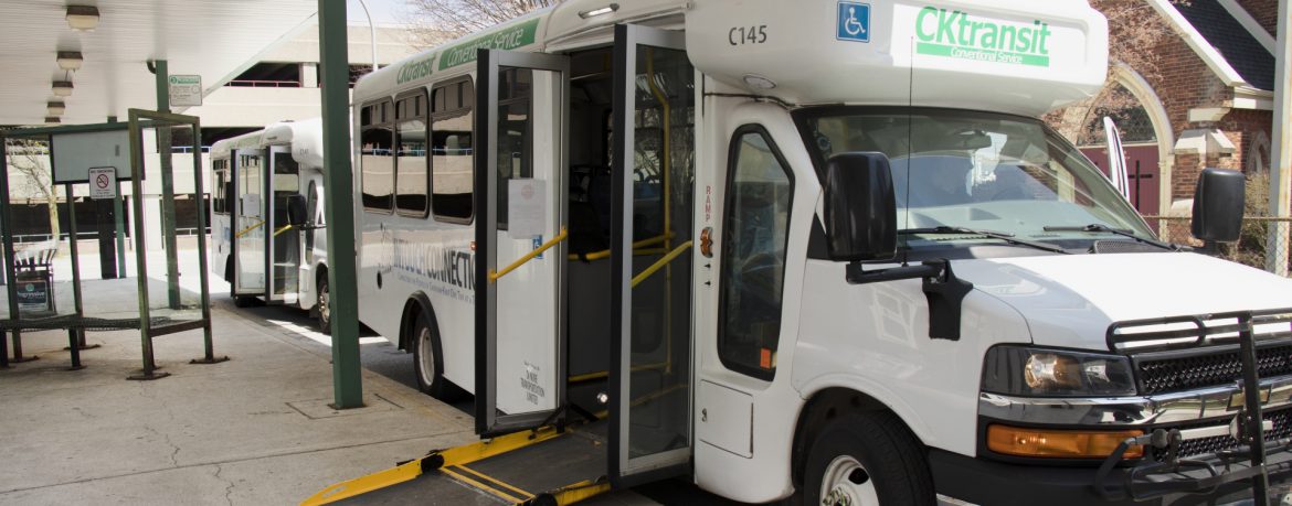 CKTransit bus at a stop with its ramp down.