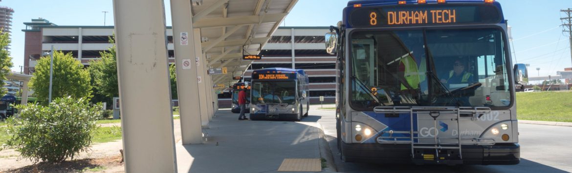 GoDurham Durham Station with buses waiting.