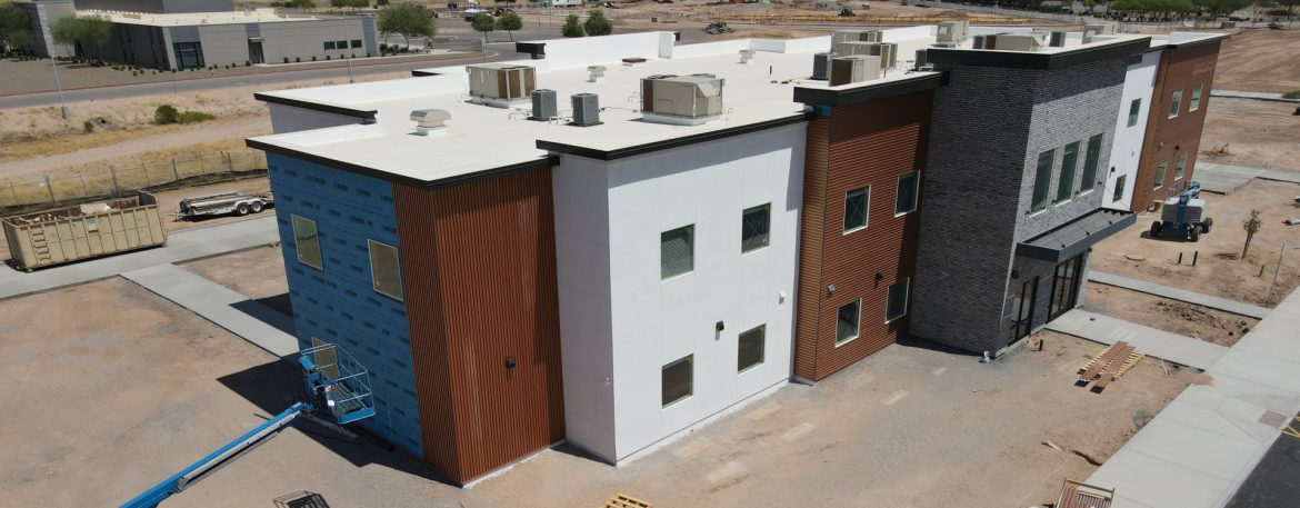Maricopa, Arizona building construction aerial view.