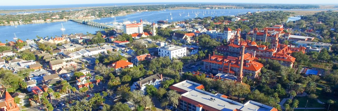 St. Johns County, Florida aerial view at dusk.