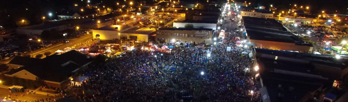Albertville, Alabama Aerial City Night view during event.