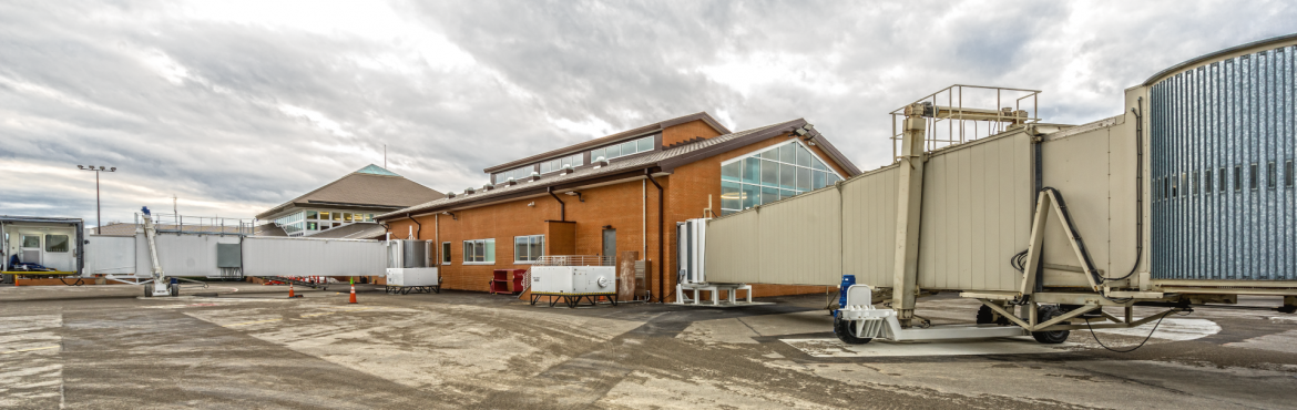 Ithaca Tompkins International Airport ITH terminal building exterior showing walkways