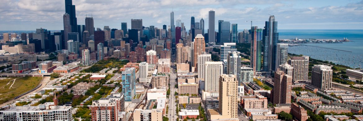 Intersect Illinois, Aerial view of city from the south.
