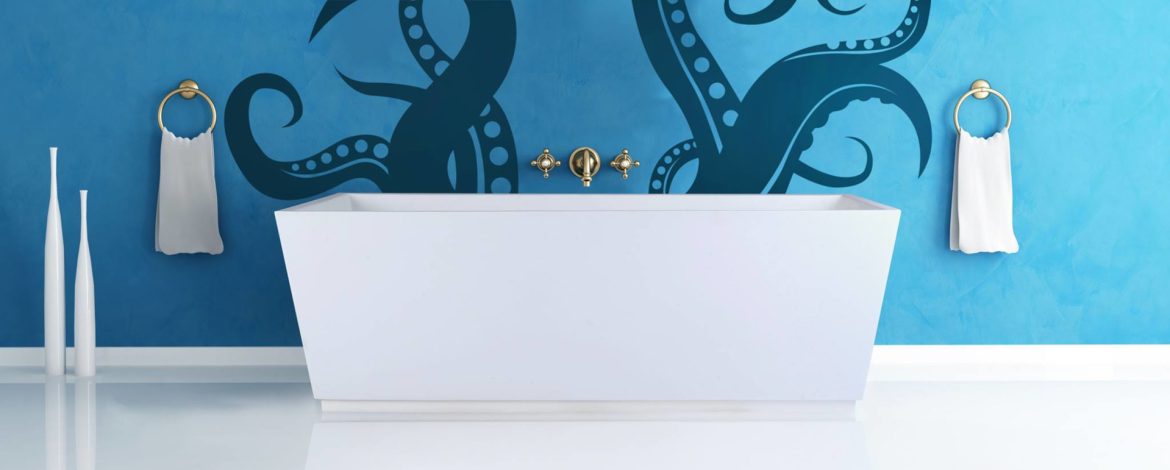 Bath with wall art octopus arms Clarke Products Inc. - Colleyville, Texas